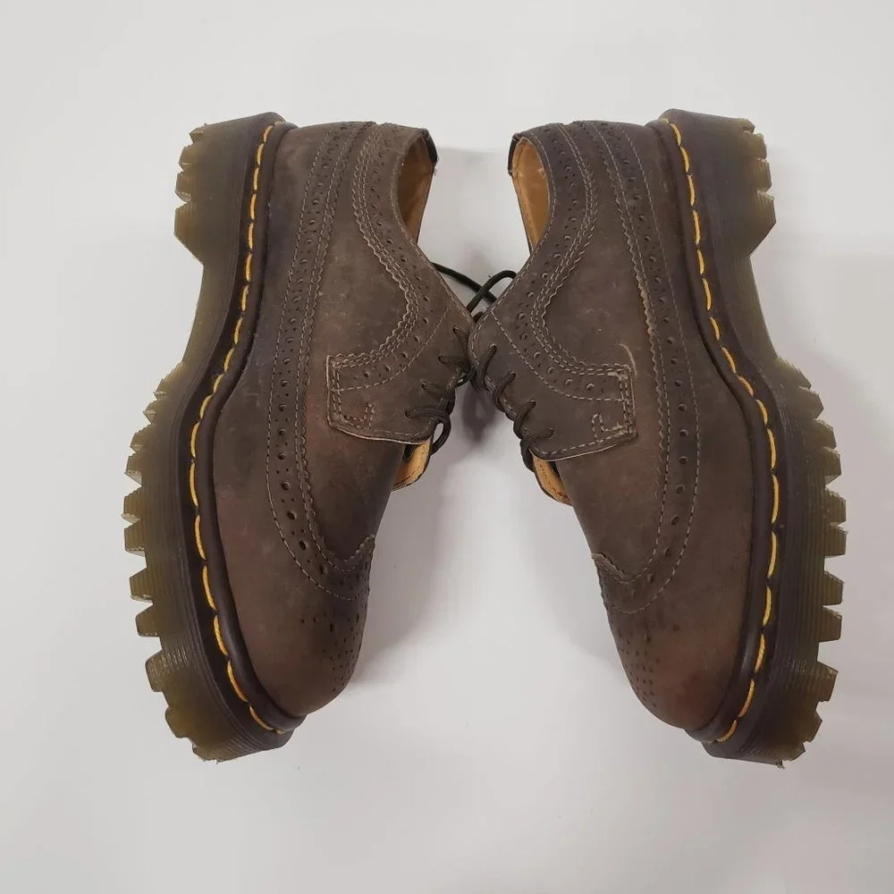 Doc Martens Junior 3989 YELLOW STITCH SMOOTH LEATHER BROGUE SHOES - Size‎ 4